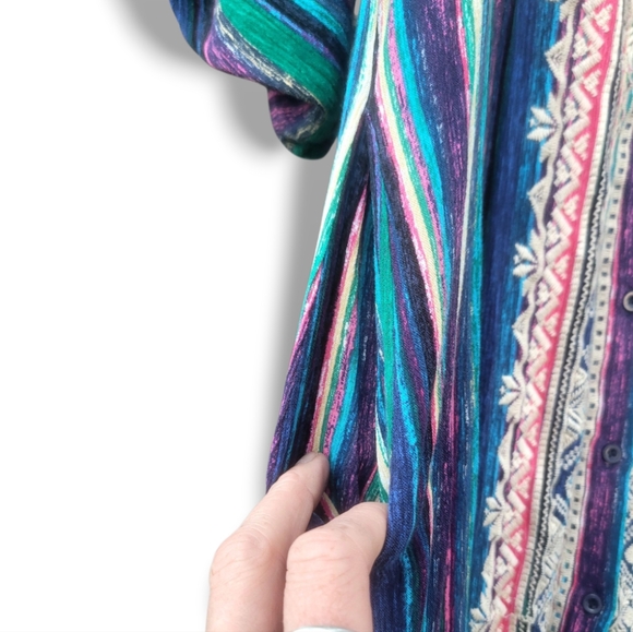 Andree By Unit Striped Embroidered Front Button Duster - Picture 6 of 7